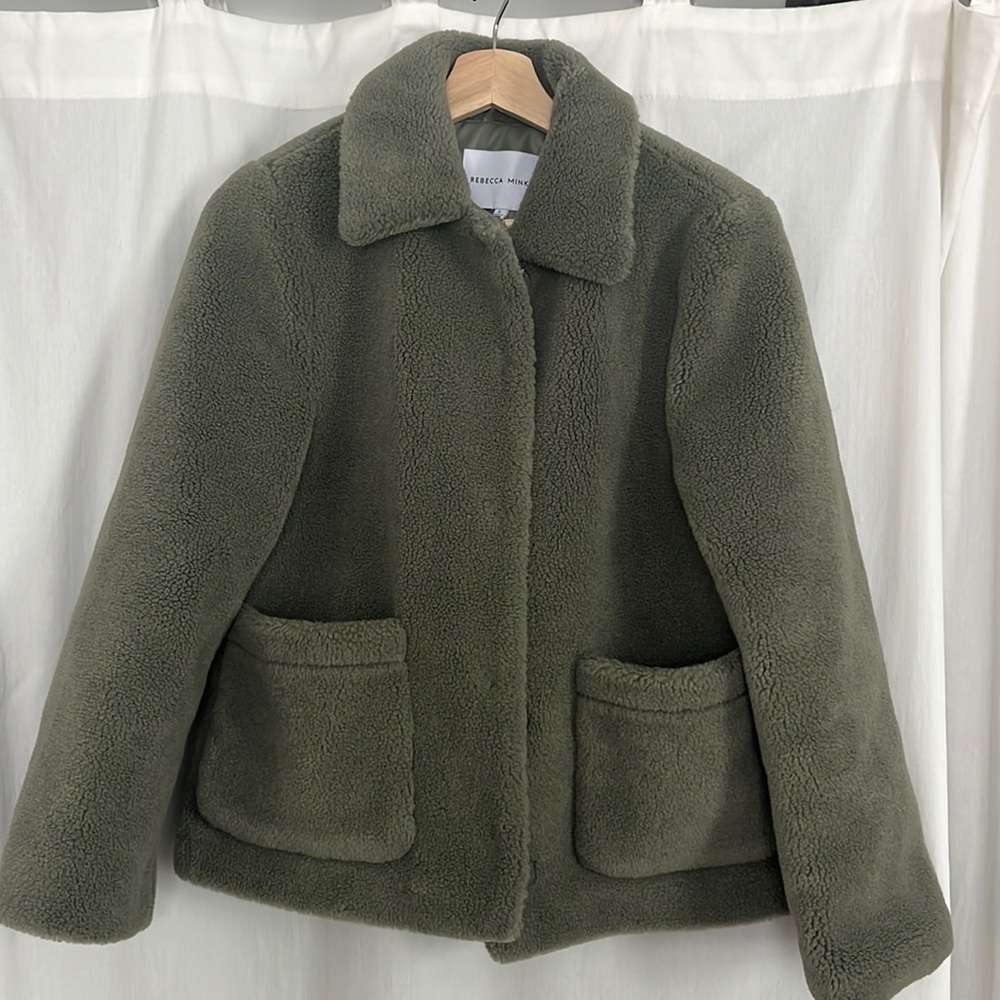 Rebecca Minkoff Sage Green Furry Cropped Jacket